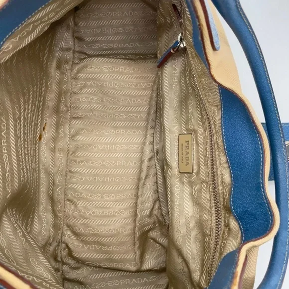 Prada Canapa canvas/leather blue moon and cream shoulder bag - Picture 12 of 16